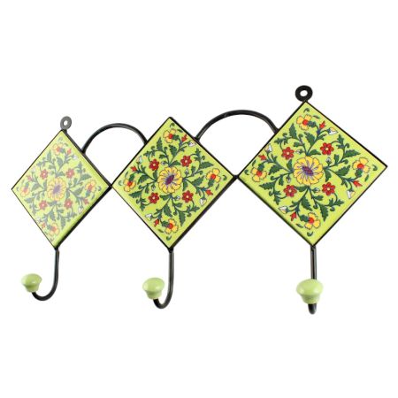 Pea Green Leaf Flower Ceramic Tile Hook